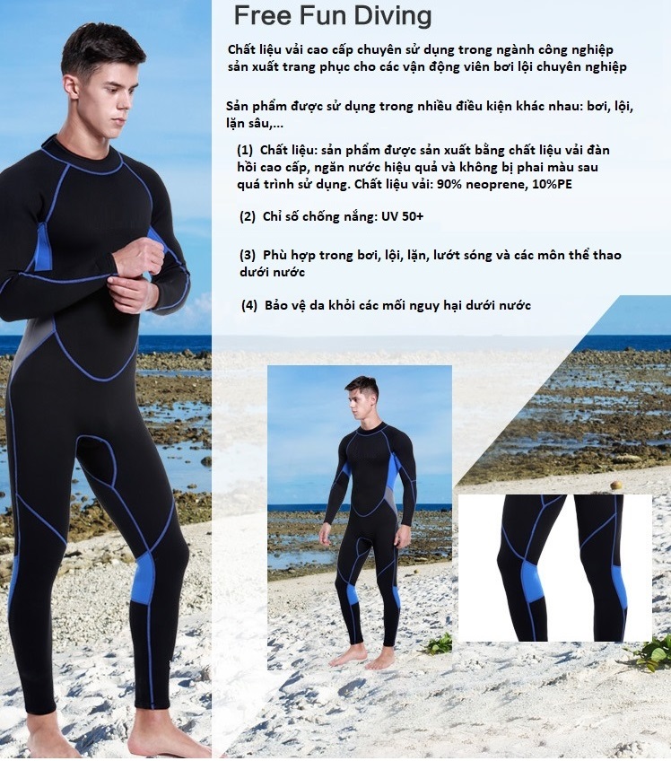 Quần áo lặn biển DÀY 3mm, bộ đồ lặn biển giữ ấm, đồ lặn sâu chuyên dụng cao cấp - POKI