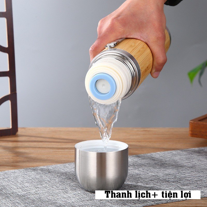 Bình Giữ Nhiệt Làm Bằng Ống Tre 500ML - Inox 304 Cao Cấp