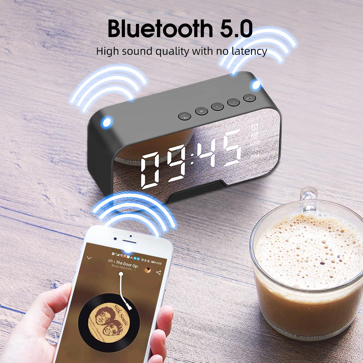 Loa Bluetooth không dây G50 có Đài FM Mini Thẻ di động Gương Đồng hồ báo thức Âm thanh Cài đặt đồng hồ báo thức kép cho tất cả điện thoại Màu sắc: Đen