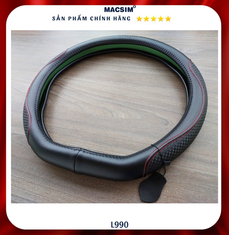 Bọc vô lăng cao cấp Macsim mã Dcut mã L990 màu đen chỉ đỏ