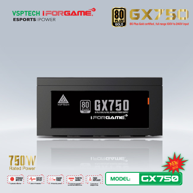 Nguồn VSPTECH GX750 (750W/ Full Modular)-(80Plus Gold, Chuyên Workstattion Main 2CPU)-hàng chính hãng