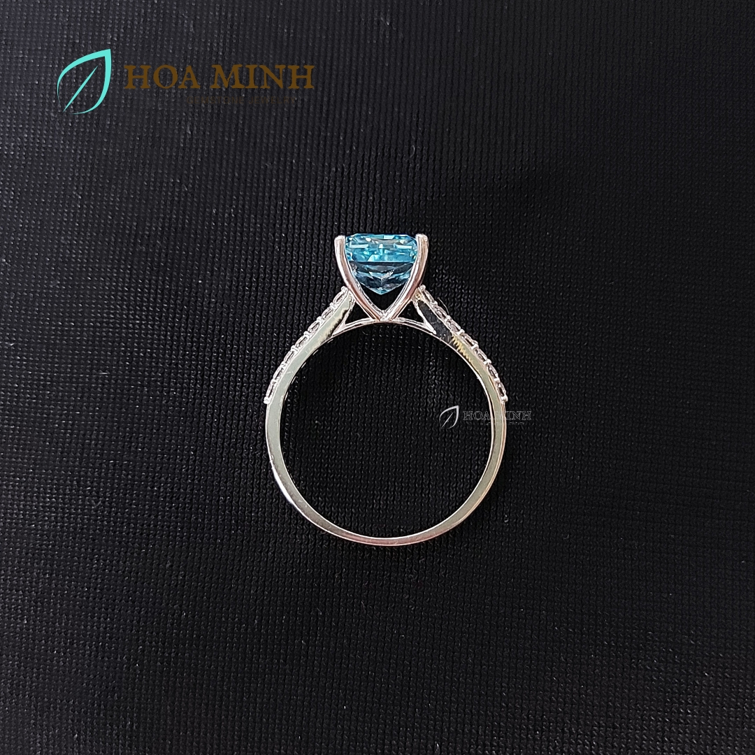 Nhẫn bạc nguyên chất bọc đá Nam Phi xanh Aqua vuông màu xanh aqua size 7 li đính tấm đẹp