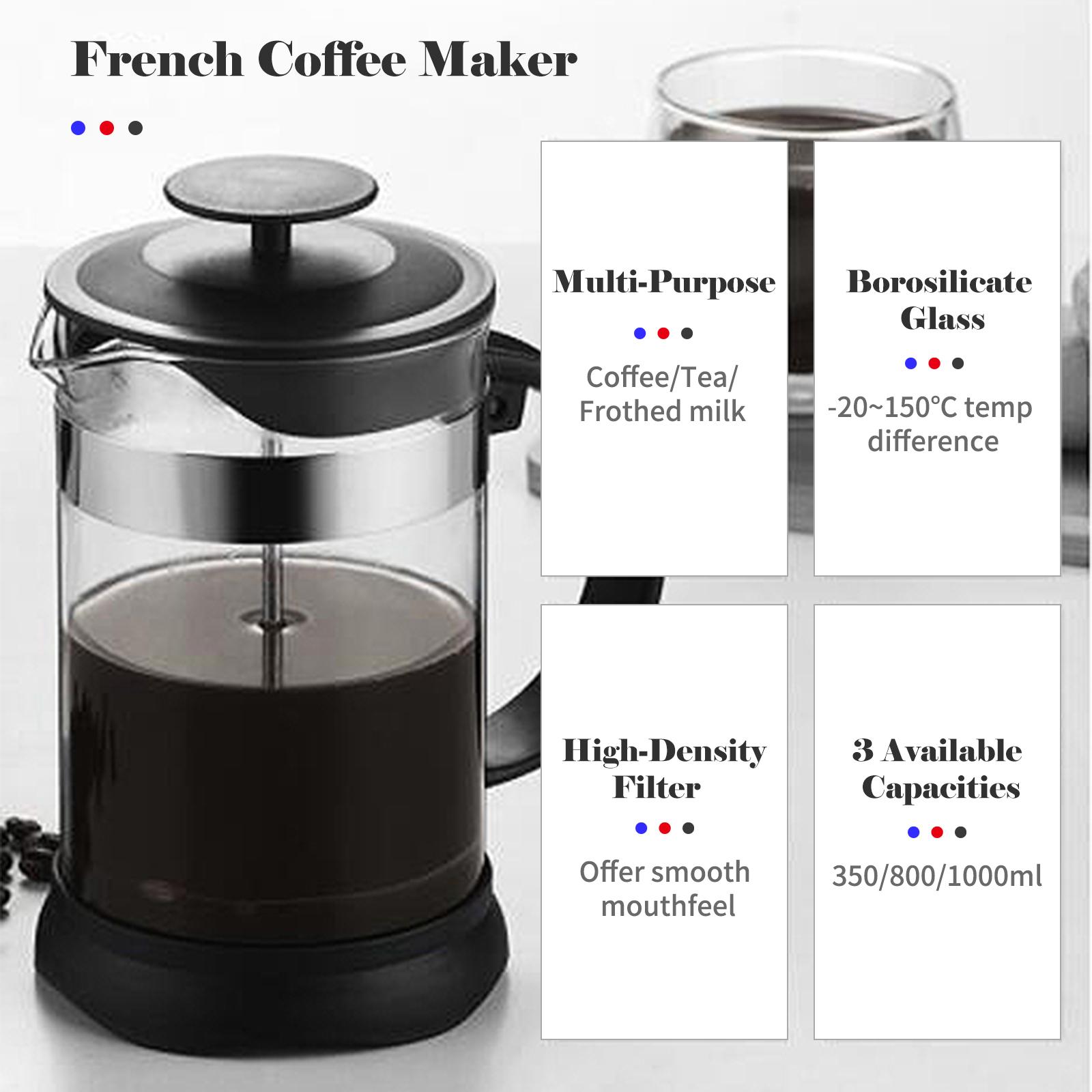 Máy Pha Cà Phê French Press Thủy Tinh Borosilicate Có Bộ Lọc Bằng Thép Không Gỉ