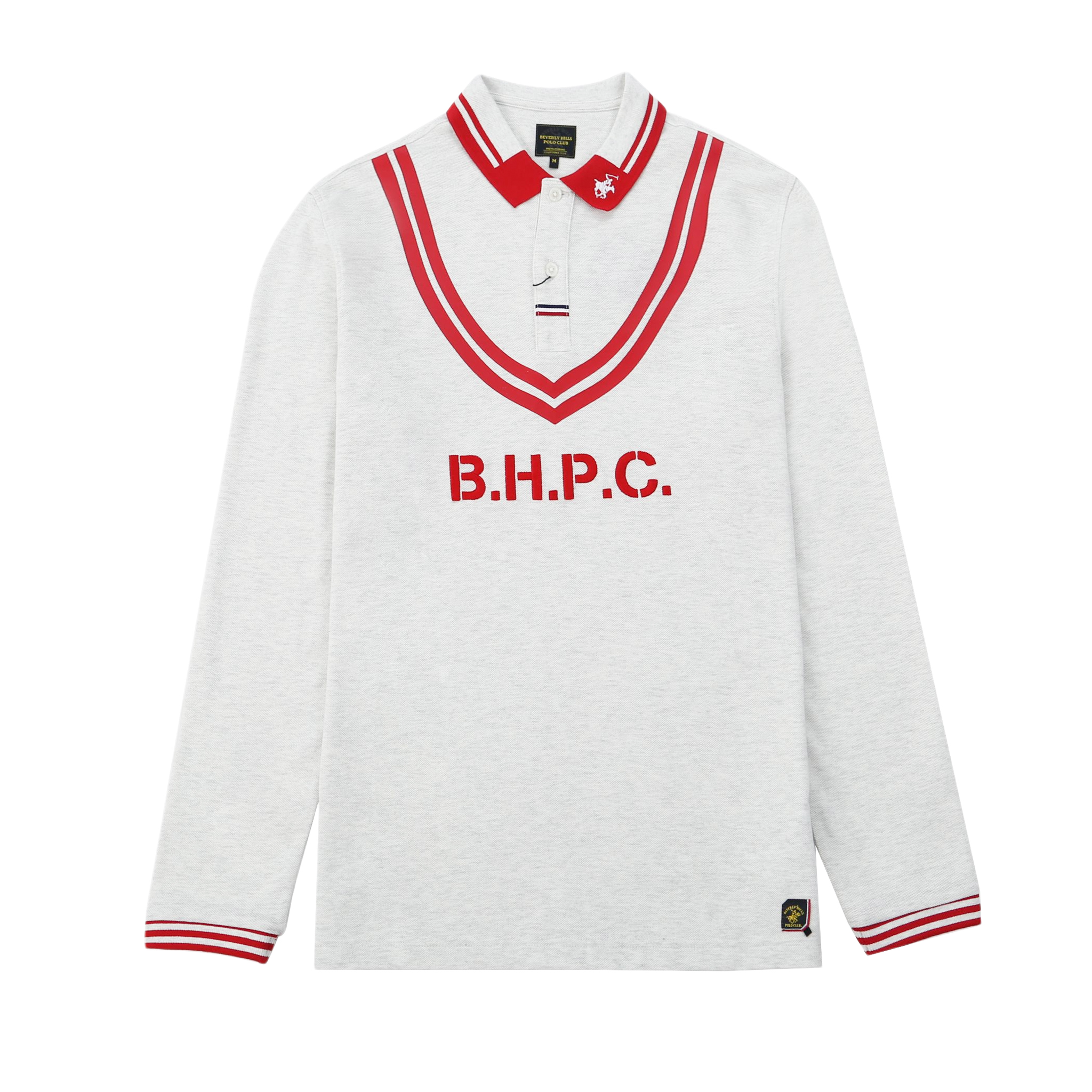 Áo polo dài tay Nam Beverly Hills Polo Club Slim Fit Cotton Xám melange phối đỏ PMSLW21TL033