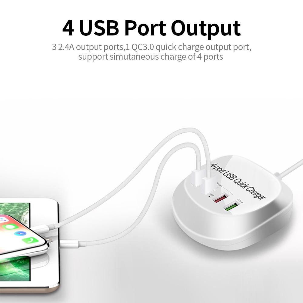 Bộ sạc WLX-T3 + 4 cổng USB QC3.0 Sạc nhanh cho máy tính bảng / điện thoại / máy tính xách tay