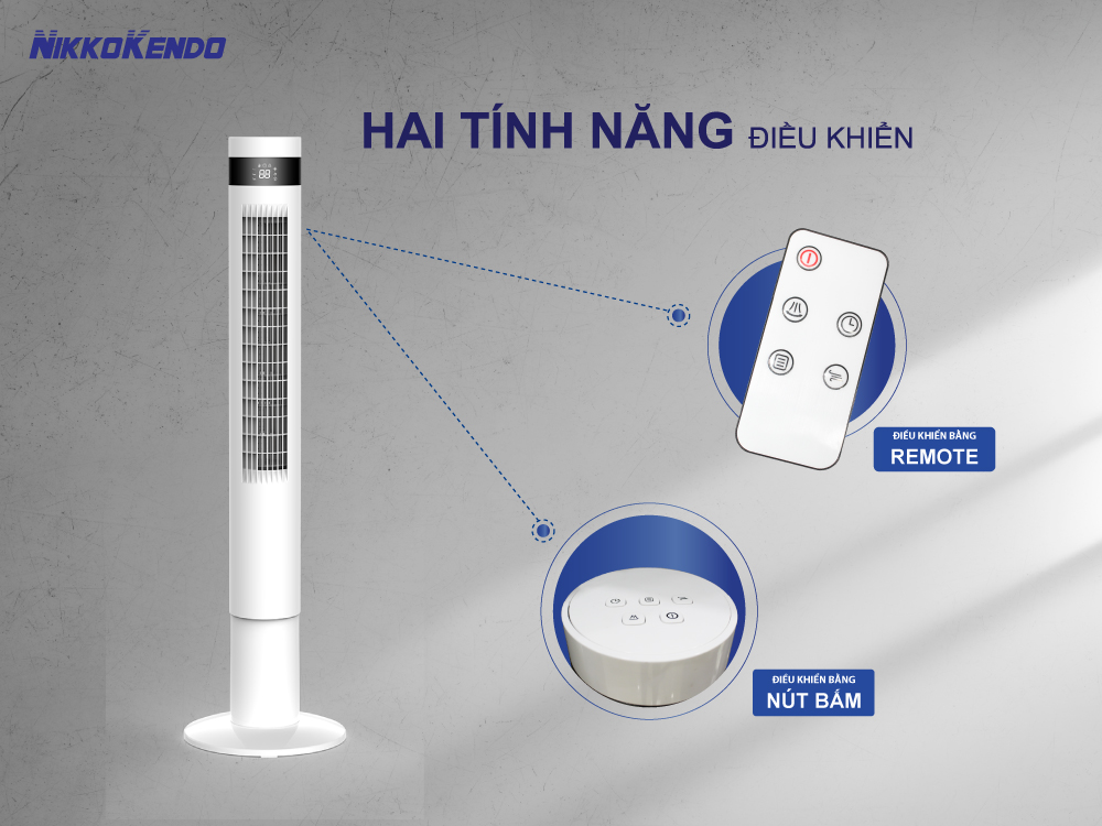 Quạt tháp Nikkokendo FT-14 có remote hẹn giờ màu đen trắng xoay 90 độ - Hàng chính hãng