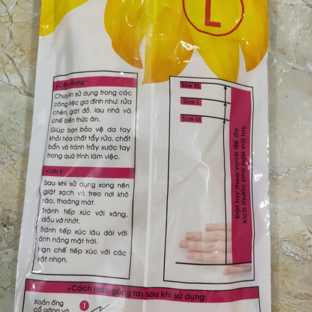 Găng tay chất liệu cao su chống nước dùng Rửa chén hoặc Giặt quần áo Rửa xe màu vàng dài 42cm