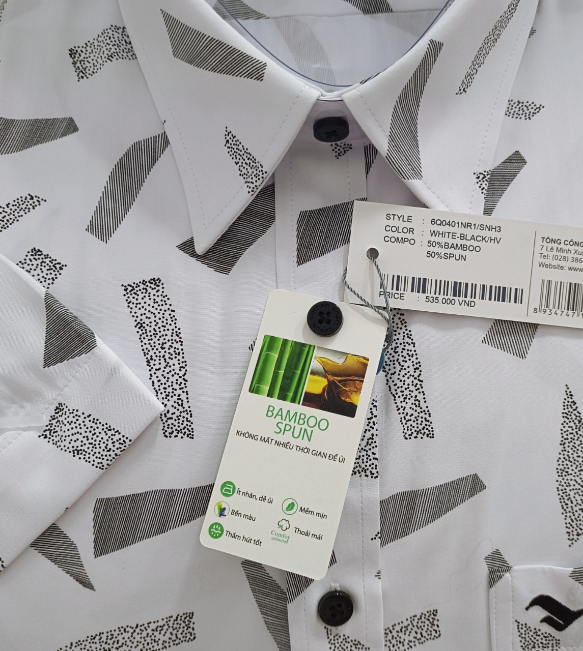 Viettien Áo sơ mi nam Việt Tiến lai ngang, xẻ sườn Smart Casual từ sợi tre Mã 6Q0401NR1/SNH3