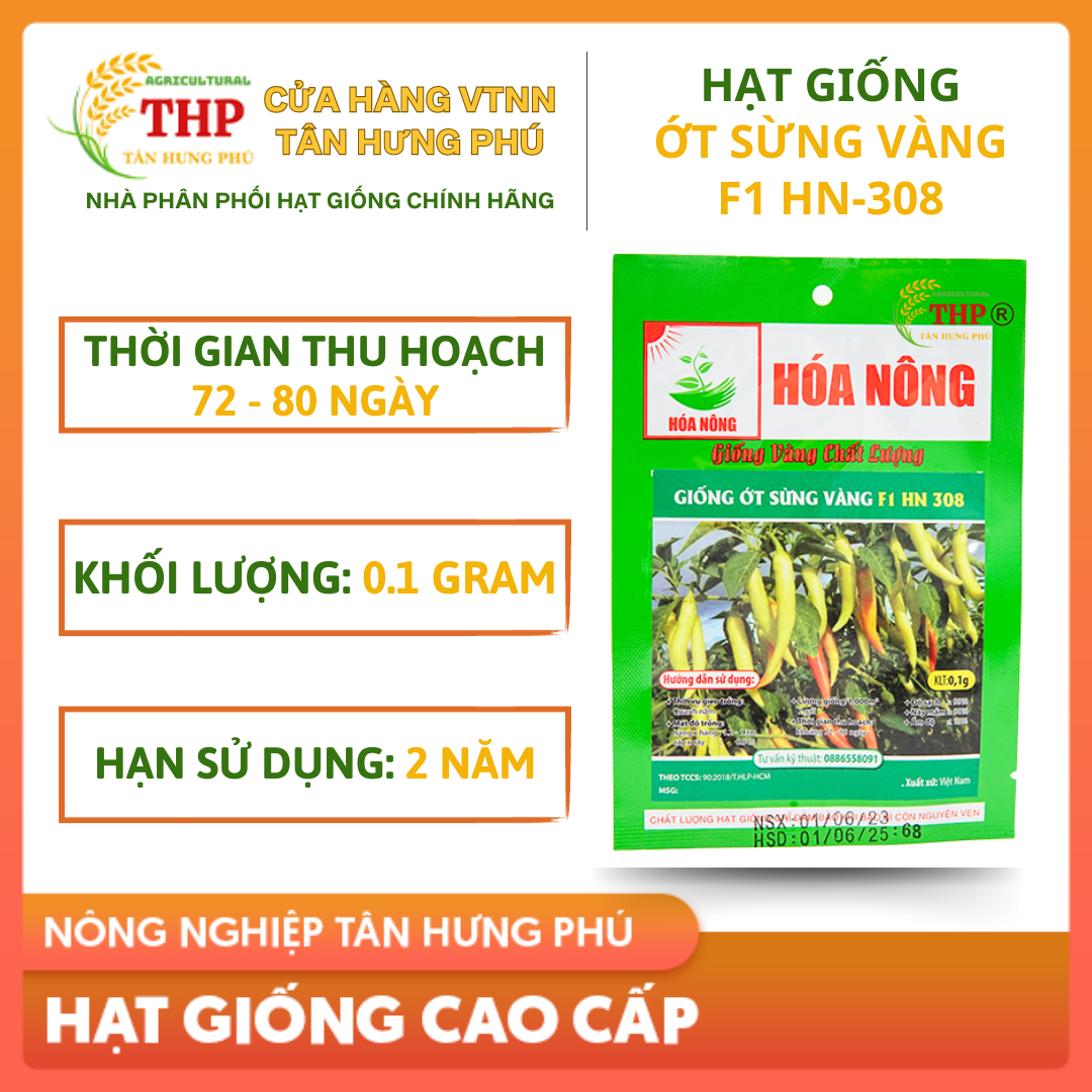 Hạt giống Ớt Sừng Vàng F1 HN-308 | Hạt Giống | gói 0.1gr