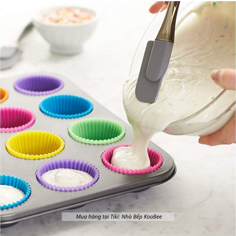 Khuôn làm bánh silicon chịu nhiệt KOOBEE có thể tái sử dụng nhiều lần - Khuôn silicon làm bánh muffin cupcake cho bé