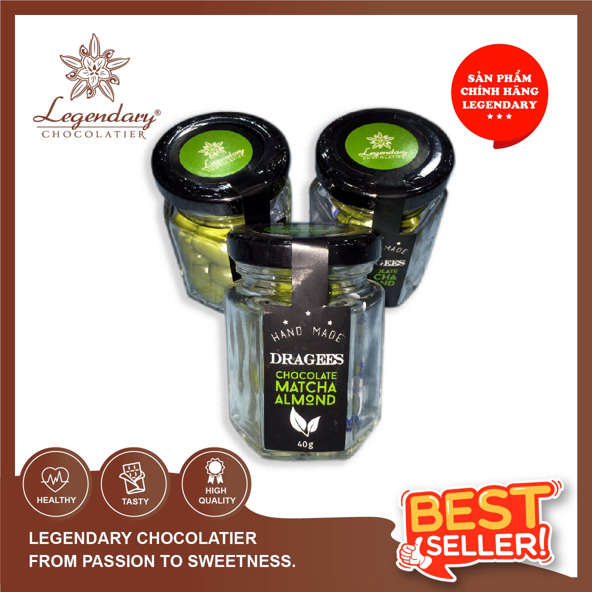 [CHÍNH HÃNG] Best seller Socola Legendary - Dragees Socola bọc Hạnh nhân vị Trà xanh hũ 180g