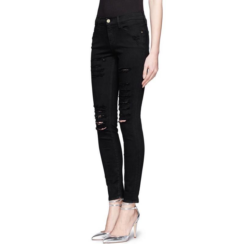 Quần jean nữ BIG SIZE dài 9 tấc rách kiểu màu đen tuyền dành cho người béo 3619