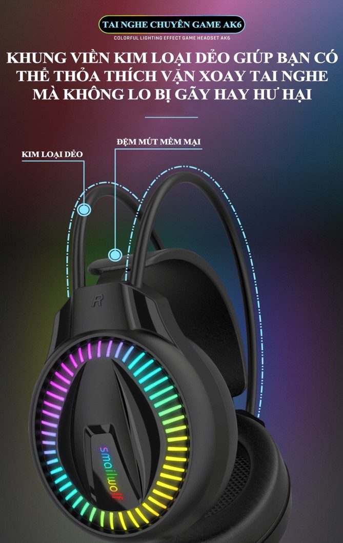 Tai nghe chuyên game AK6 kết nối có dây bằng cổng 3.5mm + USB có micro xoay 360° với đèn led RGB cực đẹp