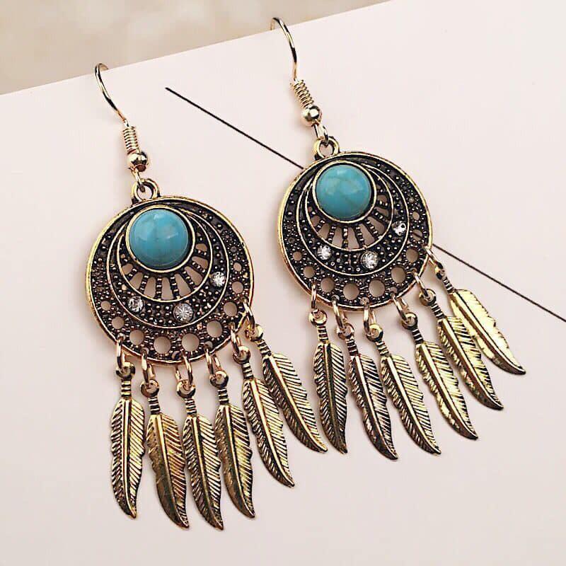 Khuyên tai Boho Vintage tua rua bạc vàng - Bông tai sao trăng dễ thương cute Hàn Quốc - Mặt charm chong chóng