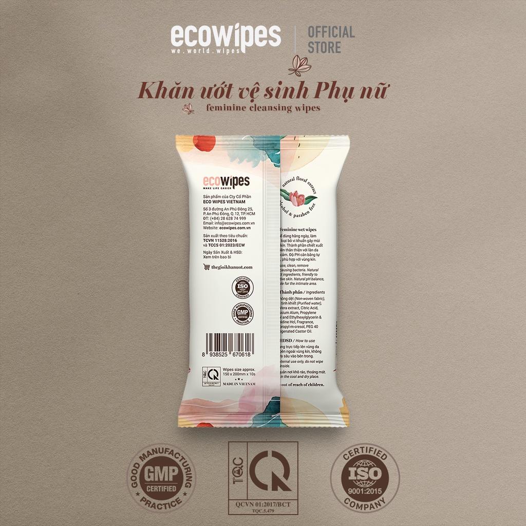 Combo 05 gói khăn giấy ướt phụ khoa Ecowipes gói 10 tờ vệ sinh cá nhân phụ nữ hương Daisy size 15x20cm nhỏ gọn