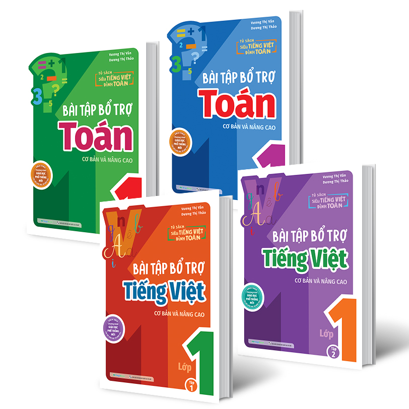 Combo Bài tập bổ trợ môn Toán và Tiếng Việt (cơ bản và nâng cao) Lớp 1 (4 cuốn)