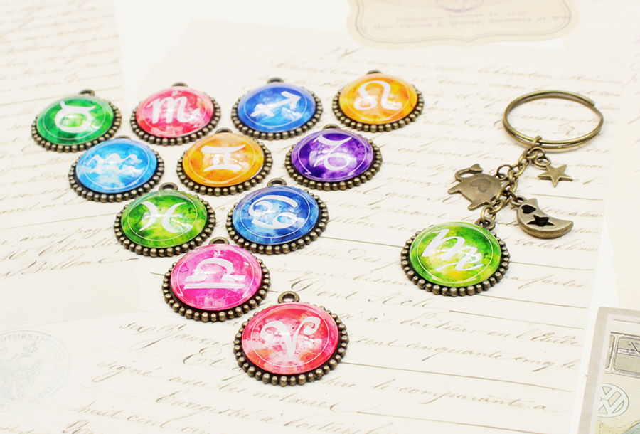 Móc khóa 12 cung hoàng đạo Zodiac màu sắc tươi sáng siêu đẹp 06646-MK0027