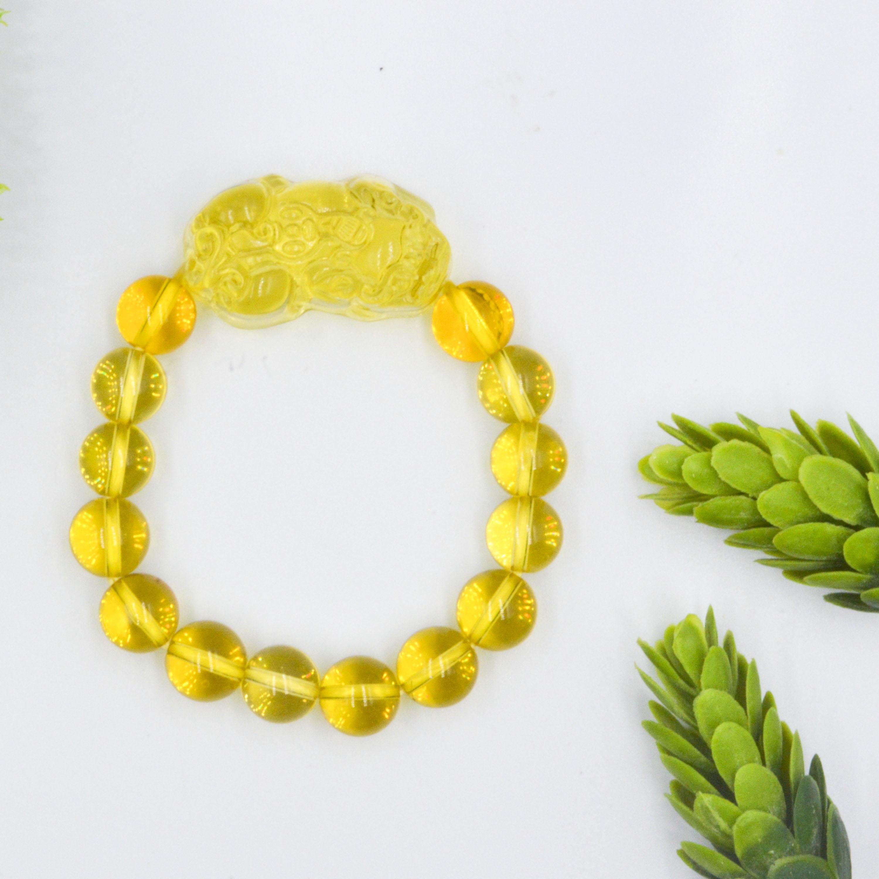 VÒNG TAY TỲ HƯU TÀI LỘC TOPAZ VÀNG PHỐI THẠCH ANH VÀNG NHIỀU KÍCH CỠ HẠT