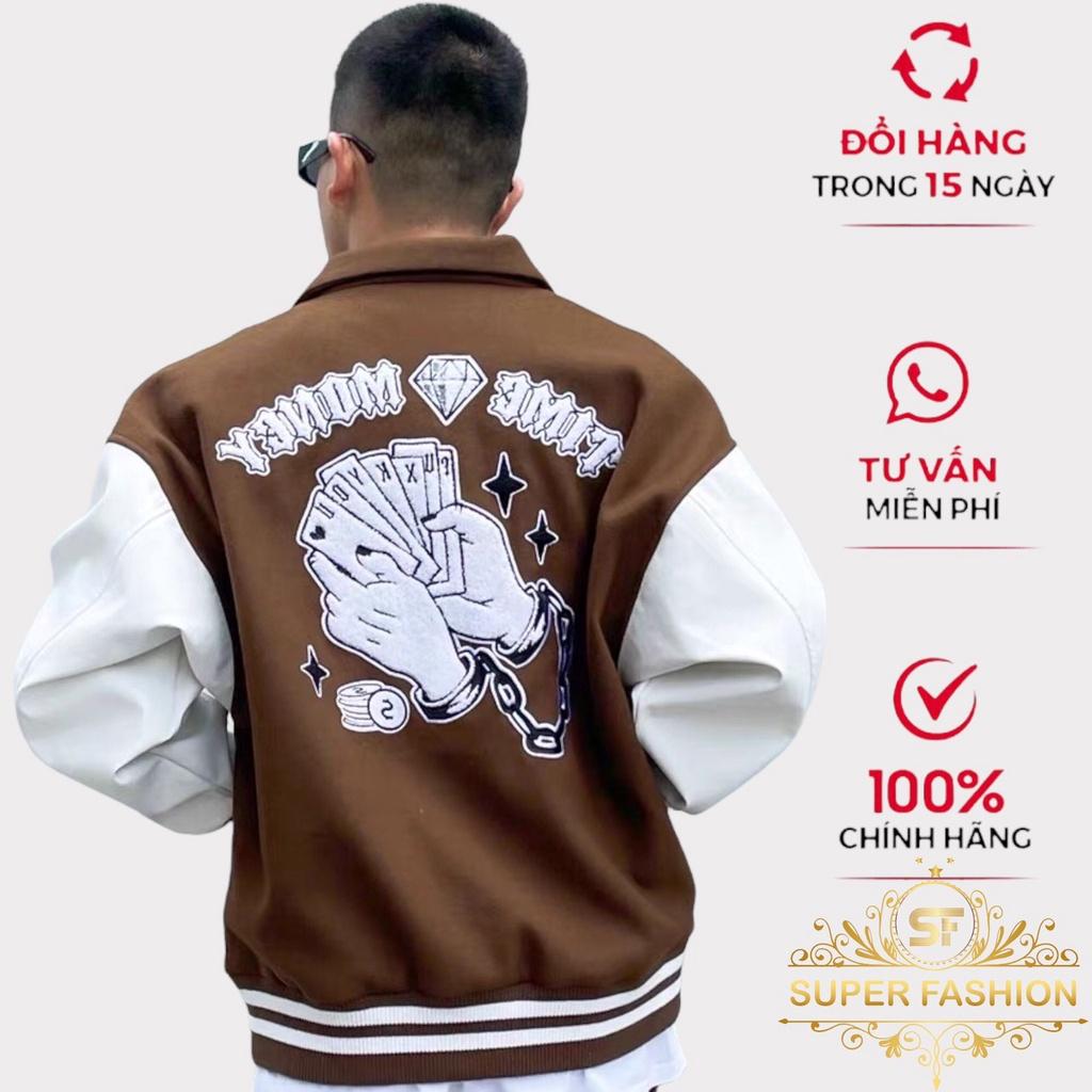 Áo Khoác Bomber Fashion Nỉ Ngoại Fom Rộng Dày Đẹp IN Họa Tiết Bài Phối Tay Trắng Hot Trend