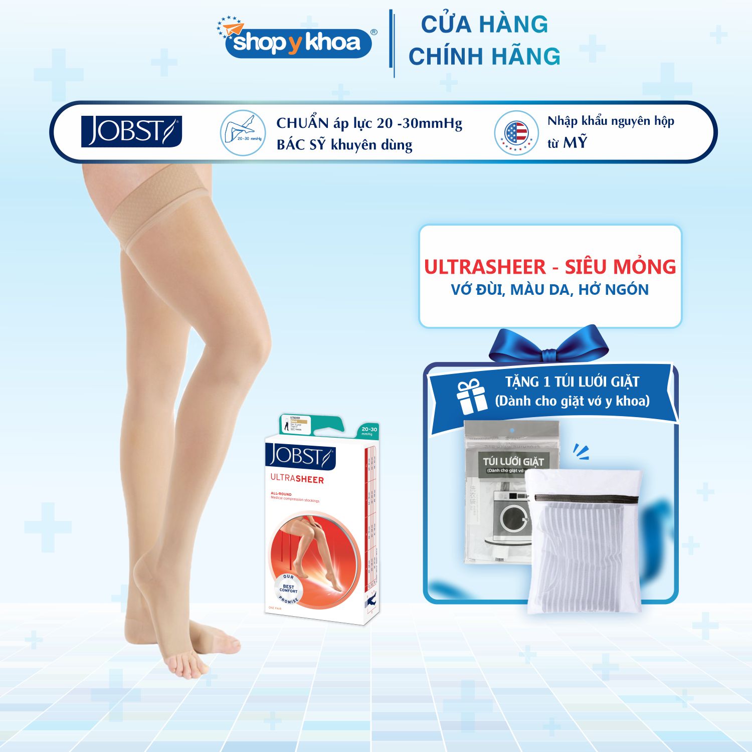 Vớ y khoa đùi JOBST UltraSheer - Siêu Mỏng điều trị giãn tĩnh mạch chân - Da - L