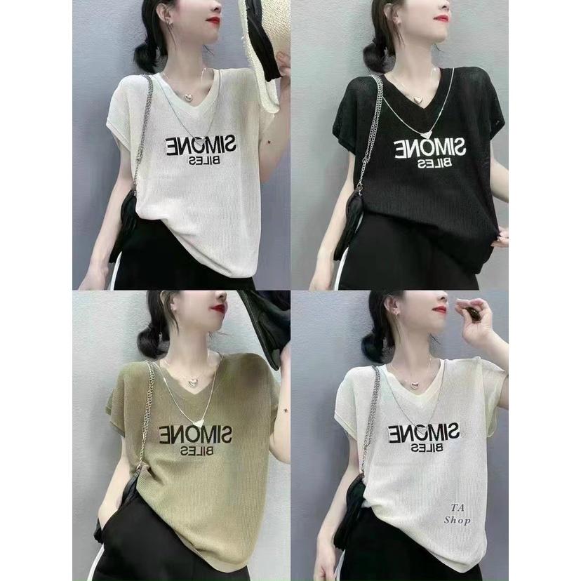 Áo len lưới Simone cổ tim tay hến kèm dây xích hot