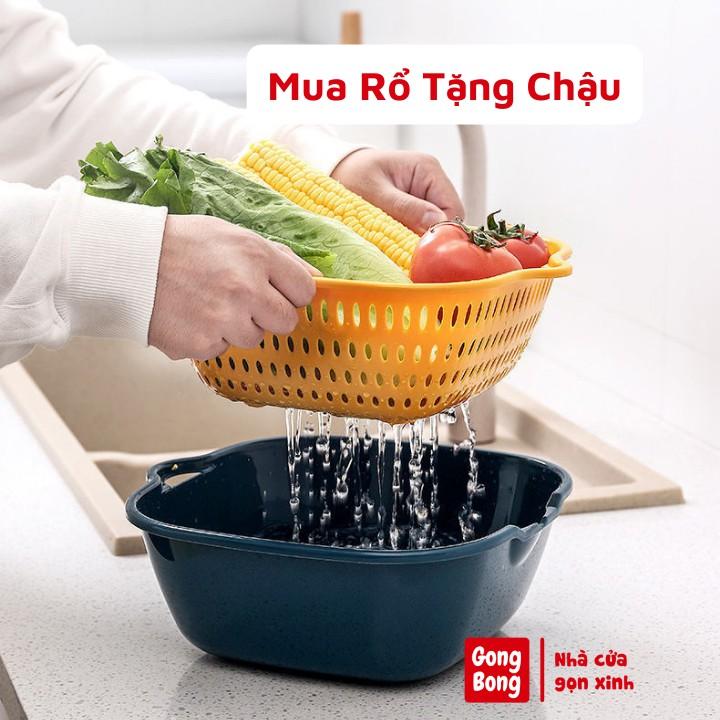 Rổ nhựa kèm chậu đựng đồ ráo nước bộ 6 chiếc xếp gọn gàng có quai treo gia dụng tiện lợi