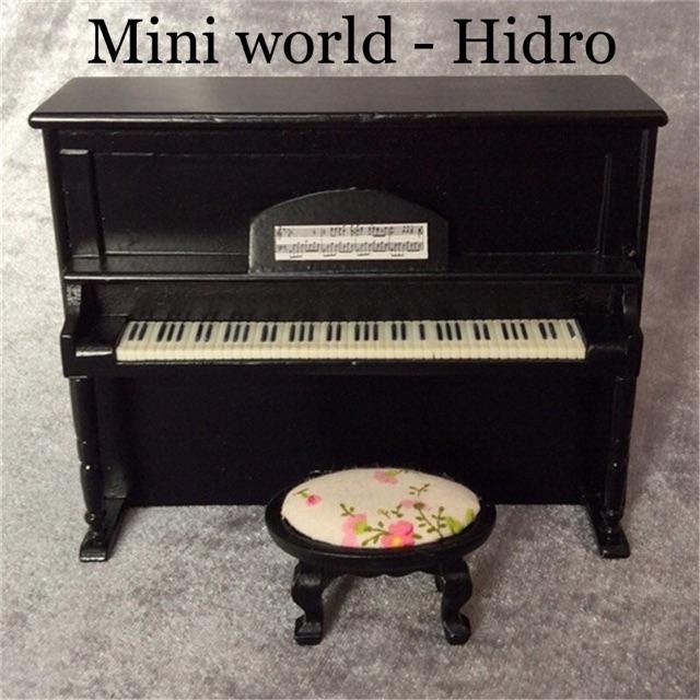 Mô hình đàn piano mini bằng gỗ trang trí nhà búp bê