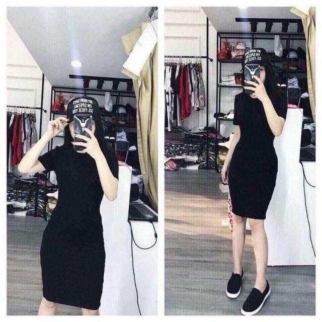Đầm body nữ - váy body nữ cổ tròn xẻ sau ôm dáng trẻ trung chất thun gân dày dặn