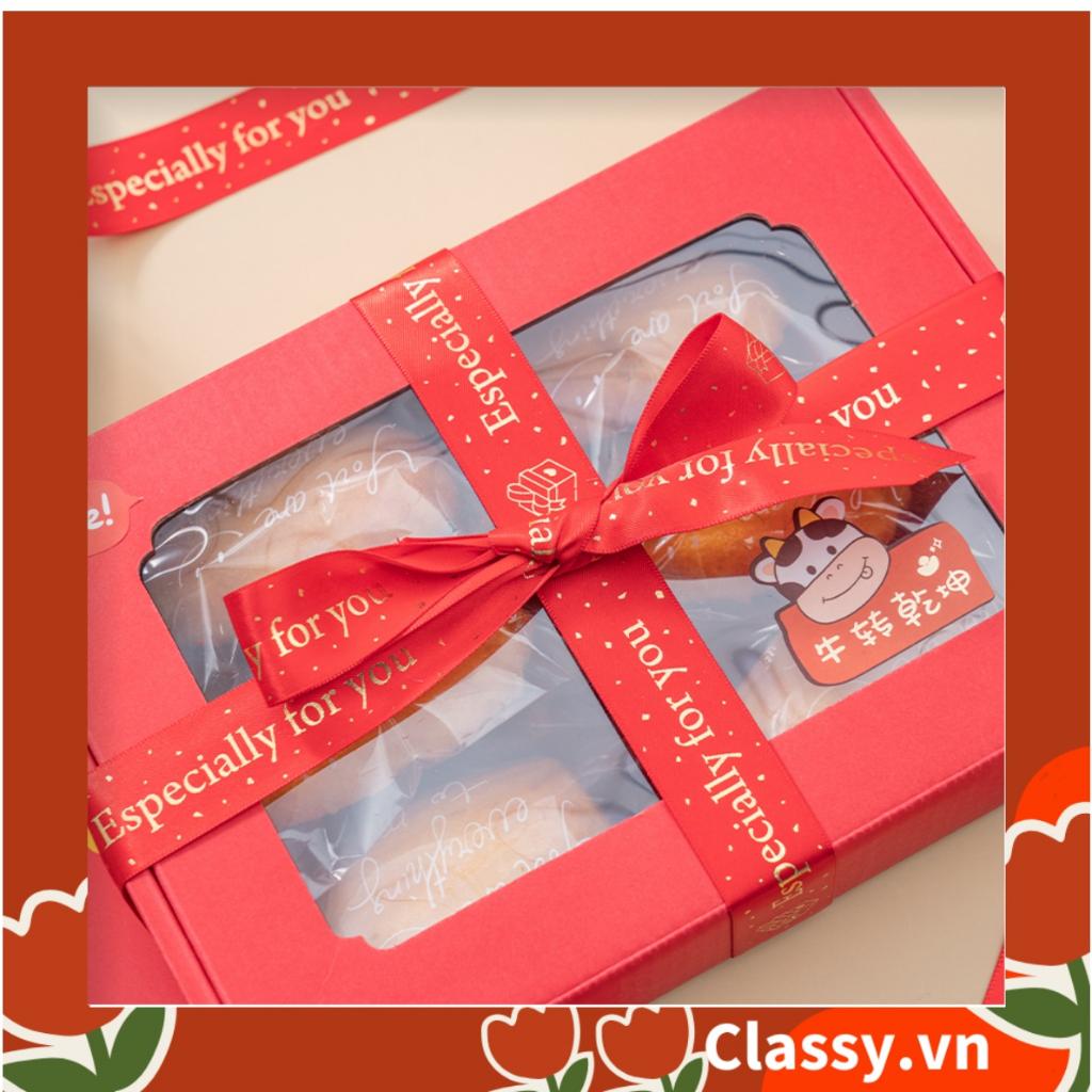 Ruy băng Classy vải sợi poly dài 01MÉT, dệt chữ chủ đề lễ hội, màu đỏ Q958