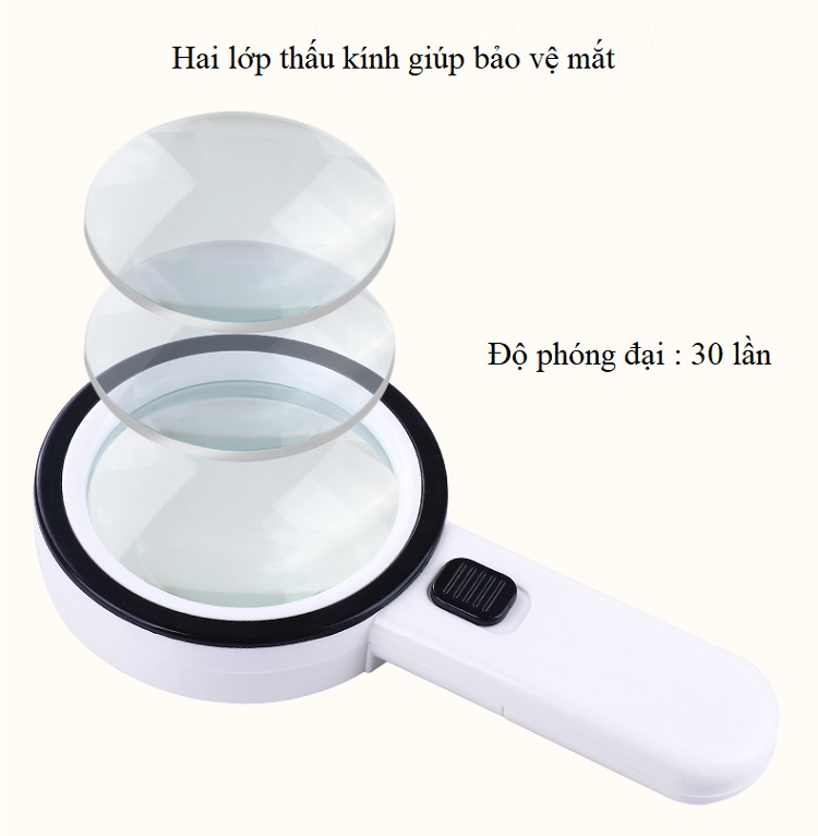 Kính lúp cao cấp 30X cầm tay tích hợp 12 đèn led chiếu sáng K28