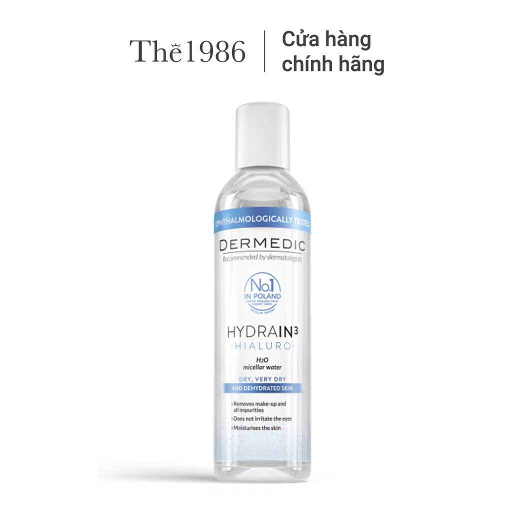 Nước làm sạch 2in1 cho da khô Dermedic Hydrain3 Hialuro Micellar Water H2O Dermedic 100ml