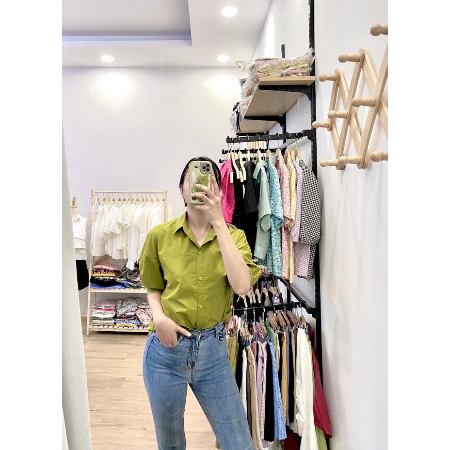 Áo Sơ Mi Trơn Form Rộng Áo Sơ Mi Nữ Tay liền form To Oversize Freesize