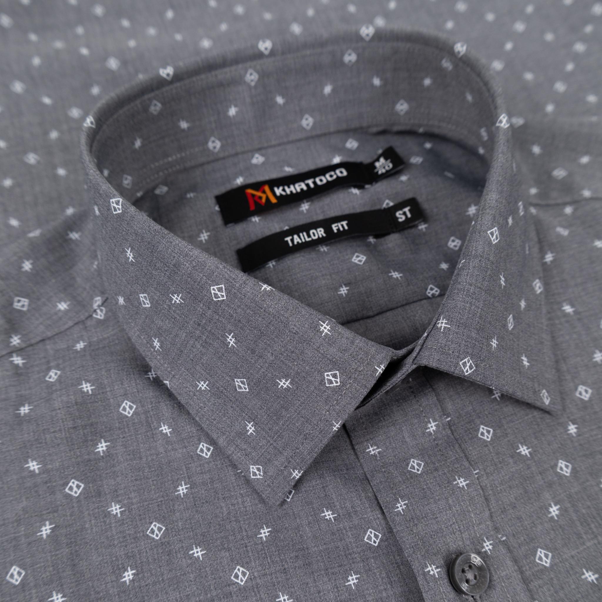 Áo sơ mi nam KHATOCO Tailor Fit ngắn tay A1MN498T2-CNIN763-2704-N