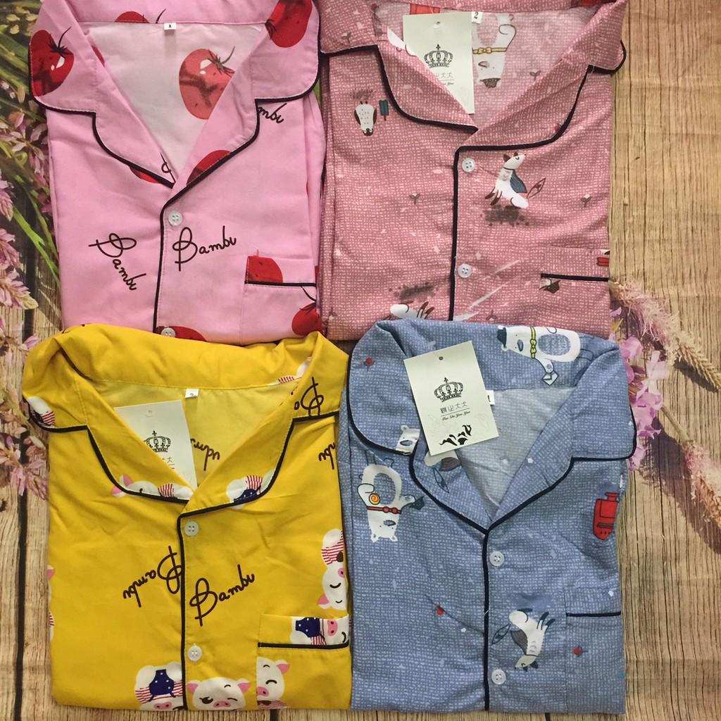 Set Bộ Pijama Tay Dài Quần Dài Vải Kate Thái .
