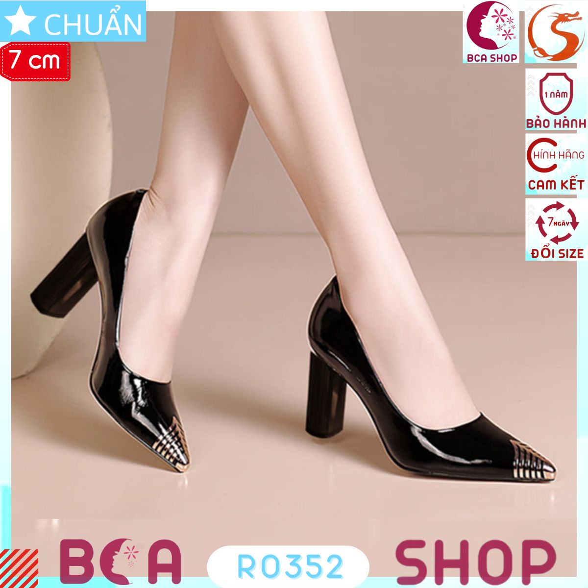 Giày cao gót nữ màu đen 7p RO352 ROSATA tại BCASHOP mũi nhọn được bọc kim loại mạ vàng sang trọng và đẳng cấp