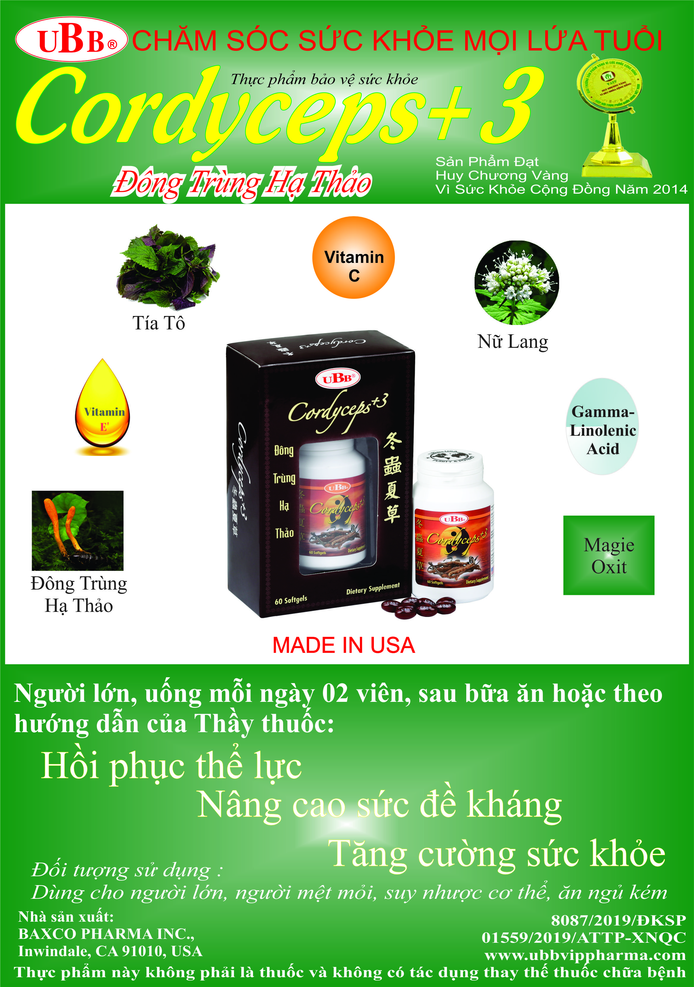 Thực Phẩm Chức Năng - UBB CORDYCEPS +3 - Đông Trùng Hạ Thảo - Tăng Sức Đề Kháng Cho Cơ Thể