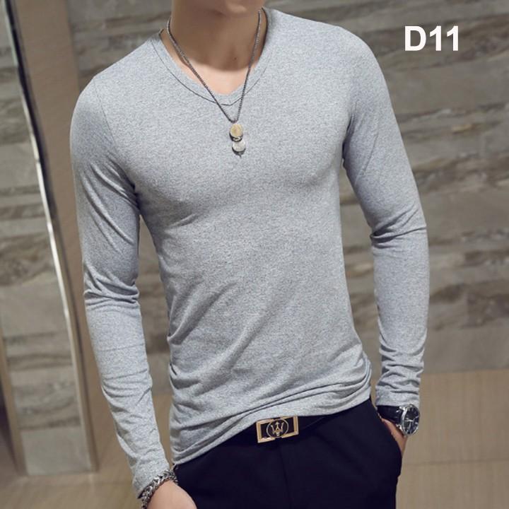 Áo thun nam cổ tim dài tay đẹp nhiều màu đủ size