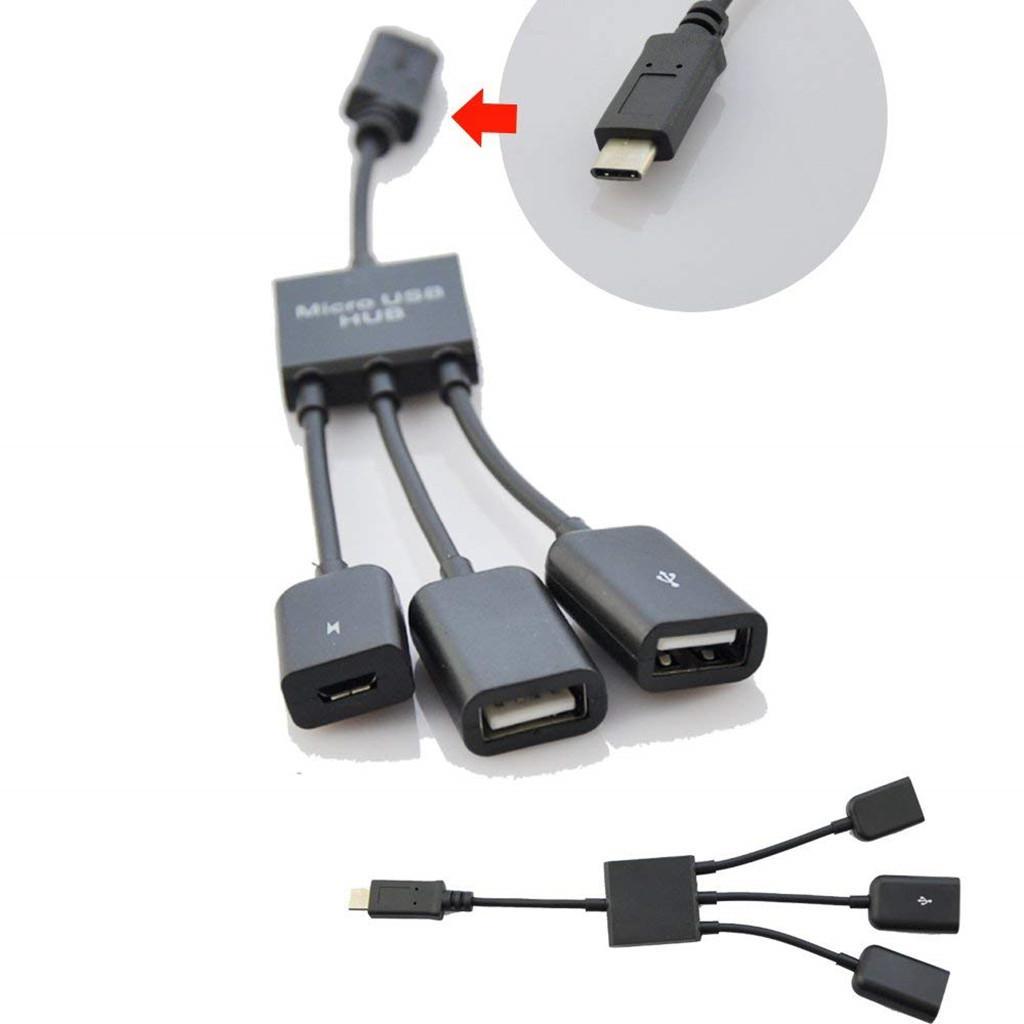 3 in 1 USB C Type C OTG Host Cable Hub Cord Adapter Splitter Connector Black