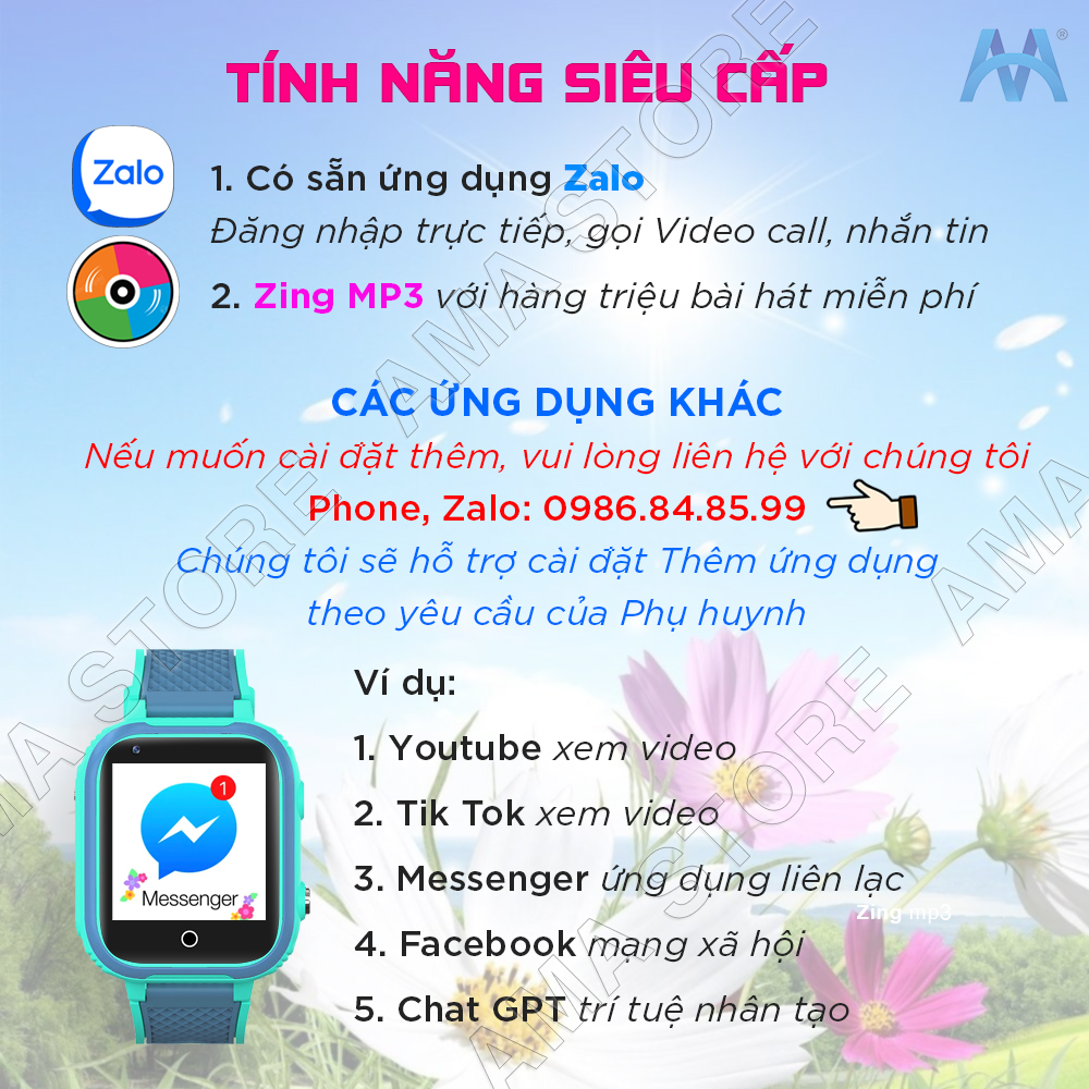 Đồng hồ Thông minh Trẻ em Android ZaIo Youtube Fb Messenger Kết nối Wifi, 4G, Bluetooth Định vị GPS AMA Watch LT21 Hàng nhập khẩu
