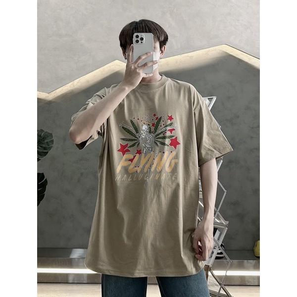 Áo thun cotton áo tay lỡ unisex 2 màu xanh in cánh chuồn chuồn