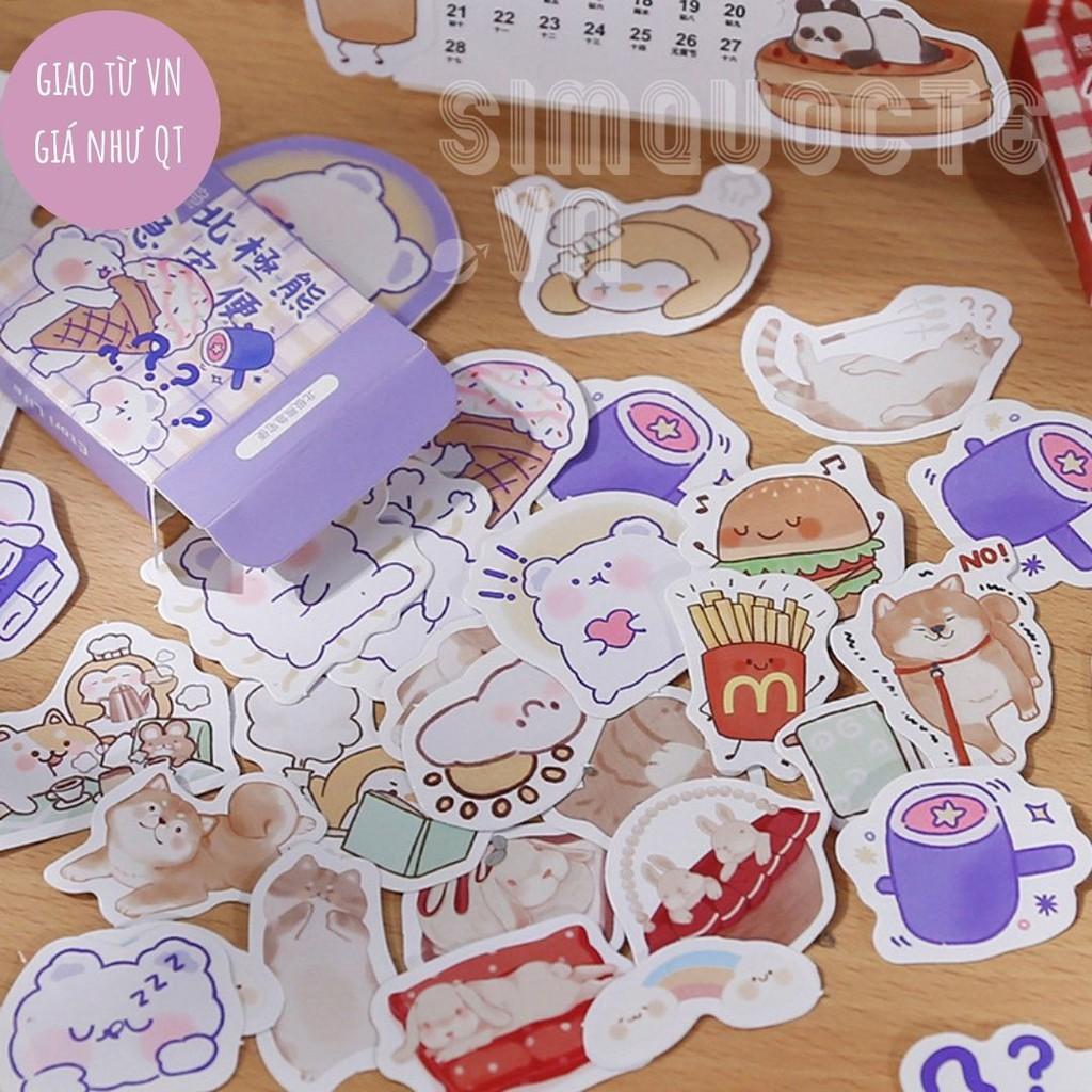 Hộp 45 sticker nhãn dán hình con vật đáng yêu trang trí điện thoại đẹp mắt Box Sticker ST76