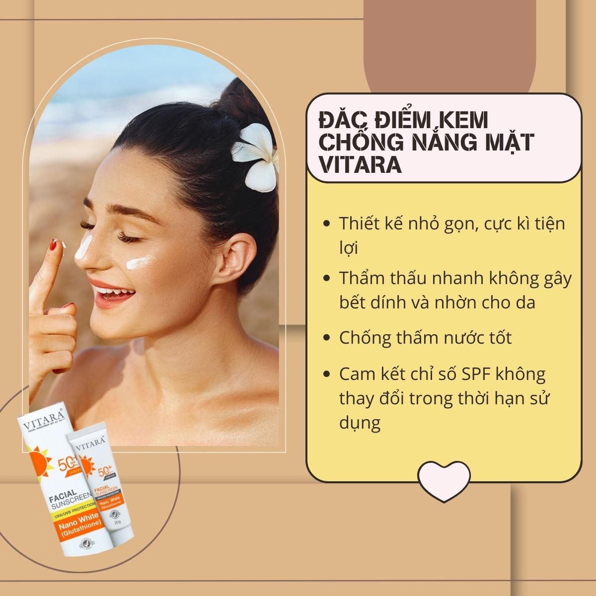 Kem chống nắng Vitara Facial Sunscreen SPF50 PA++, chống nước, làm trắng da, ngăn ngừa cho nám, tàn nhang 20g