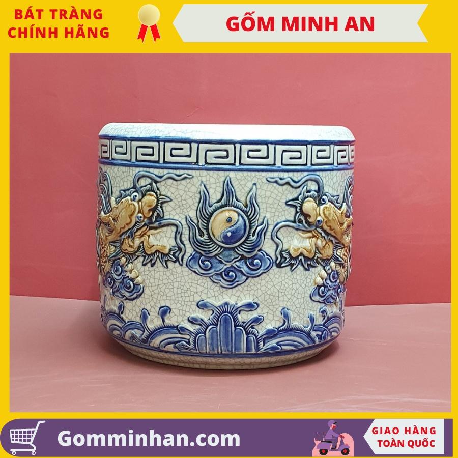 Bát Hương Thờ Gốm Sứ Men Rạn Đắp Nổi Hàng Thủ Công Tinh Xảo Nghệ Nhân Phạm Đạt Bát Tràng- Gốm Minh An Bát Tràng