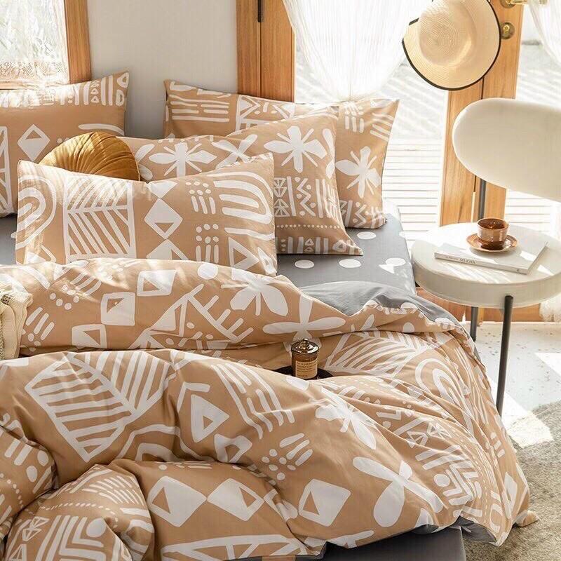 Set Cotton Hàn Quốc Living Hàng Nhập Khẩu Cao Cấp 4 Món Hoa Hồng Trắng