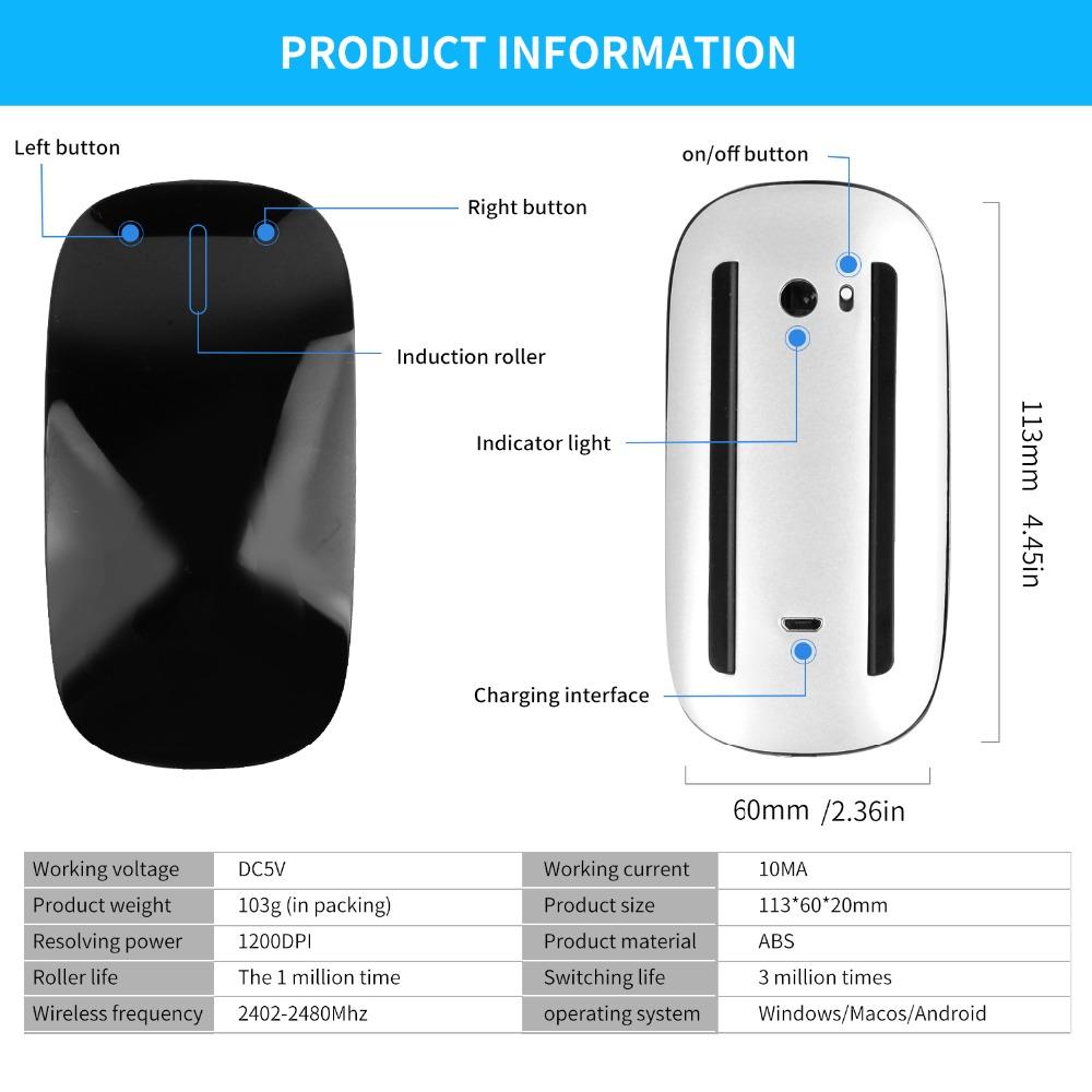 Chuột Không Dây Bluetooth 5.0 Sạc Im Lặng Đa Vòng Cung Cảm Ứng Chuột Cực Magic Chuột Cho Laptop Ipad Mac PC macbook