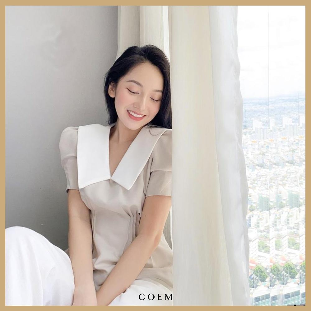 Áo Sơ Mi Nữ Công Sở Tay Phồng Eo Xếp Ly Chất Liệu Cotton CO EM Thiết Kế Cách Điệu Sang Trọng Phù Hợp Đi Làm Đi Tiệc