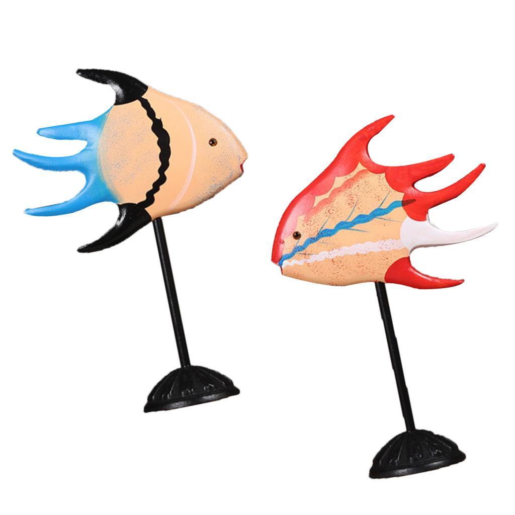 Wooden Fish Figurine Miniature Sculpture with Stand Ornament for Home Table