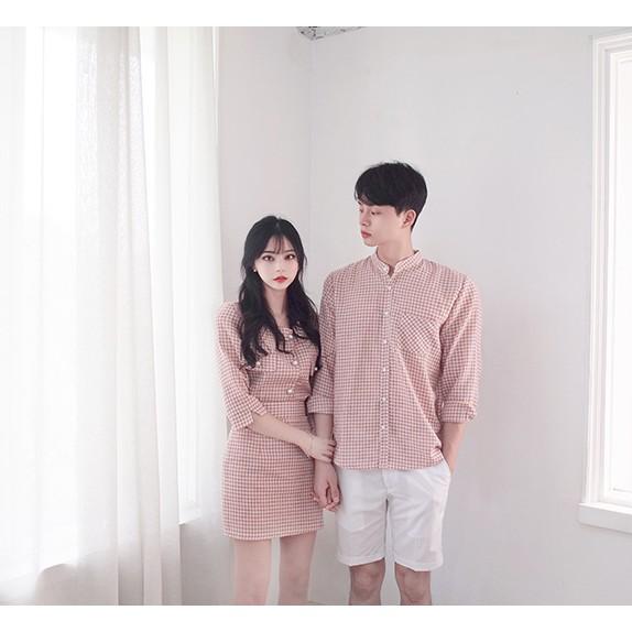 Áo đôi nam nữ FREESHIPSet áo váy sơ mi caro thời trang Hàn Quốc -couple AV77