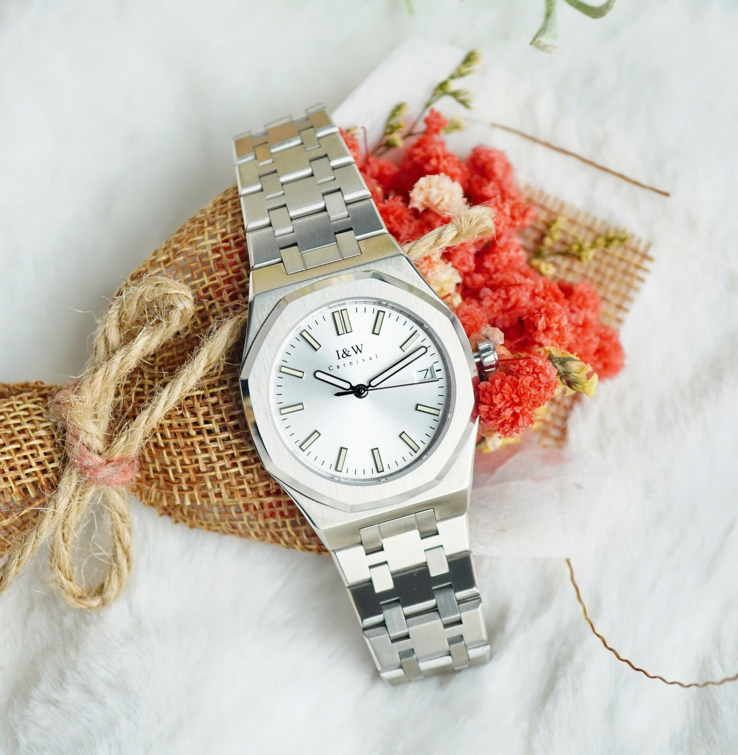 Đồng hồ nữ chính hãng I&amp;W Carnival 55793L-T1,Kính sapphire,chống xước ,Chống nước30m,bảo hành chính hãng ,Máy điện tử (pin),dây thép