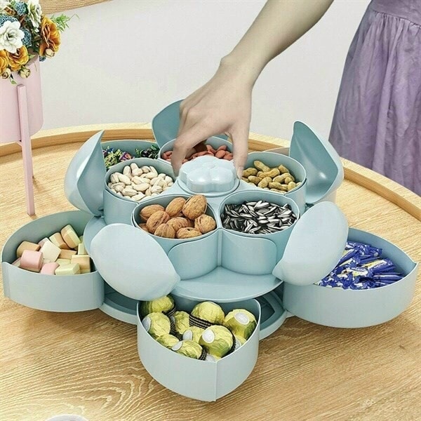 Khay mứt hình hoa tự bung 2 tầng màu ngẫu nhiên